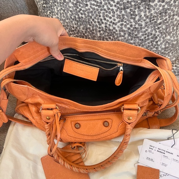 Balenciaga Agneau Classic Hardware Tan Tangerine Le City Bag - Picture 7 of 13